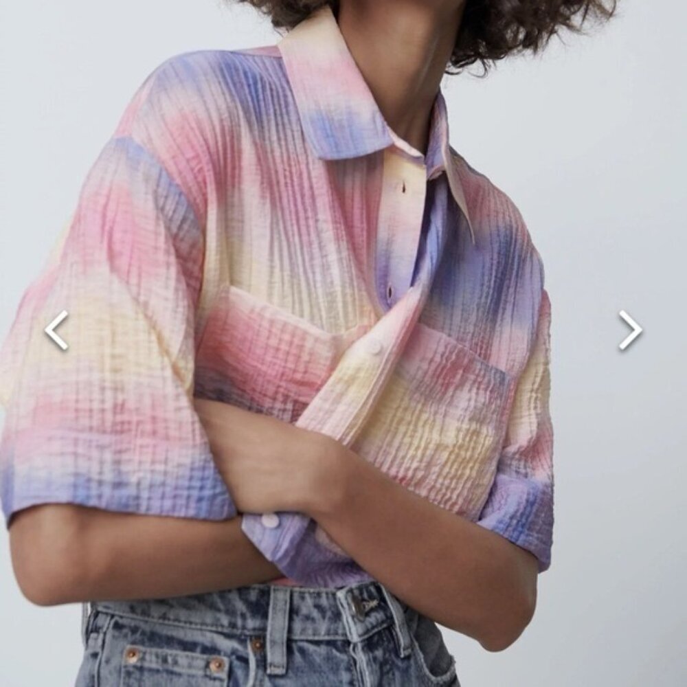 NWD ZARA Tie Dye Crop Top OverShirt Button Up Flowy 3067/043/050 Size XL